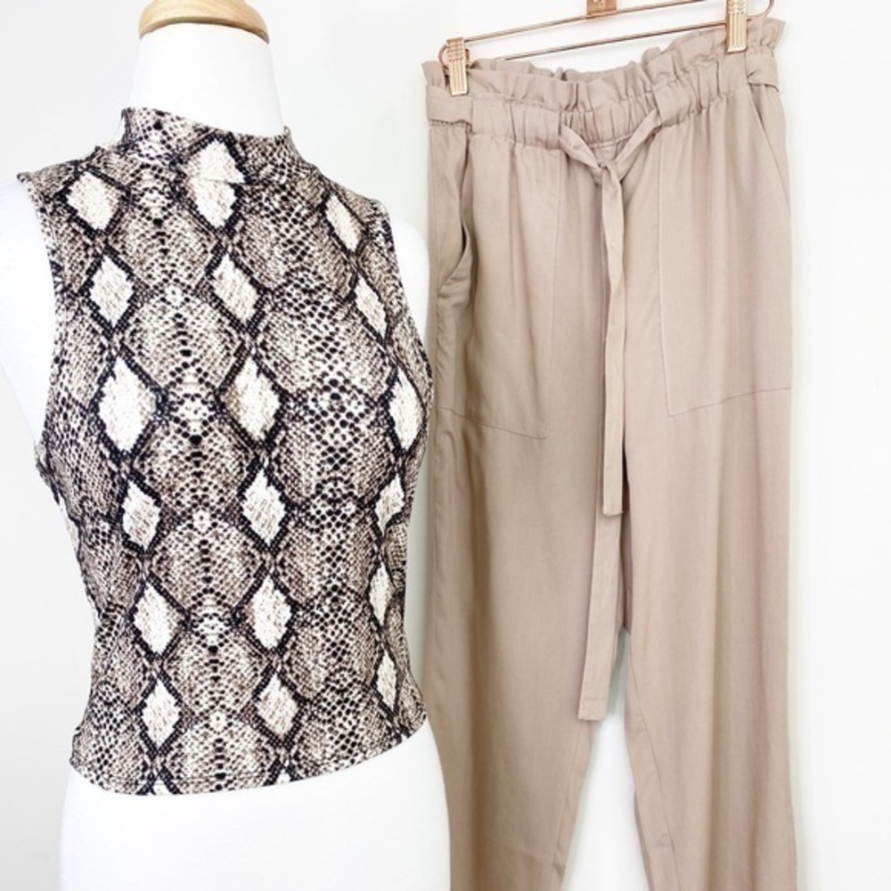 Snake print sleeveless mock neck top